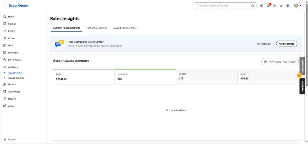 Walmart Account Sales Summary